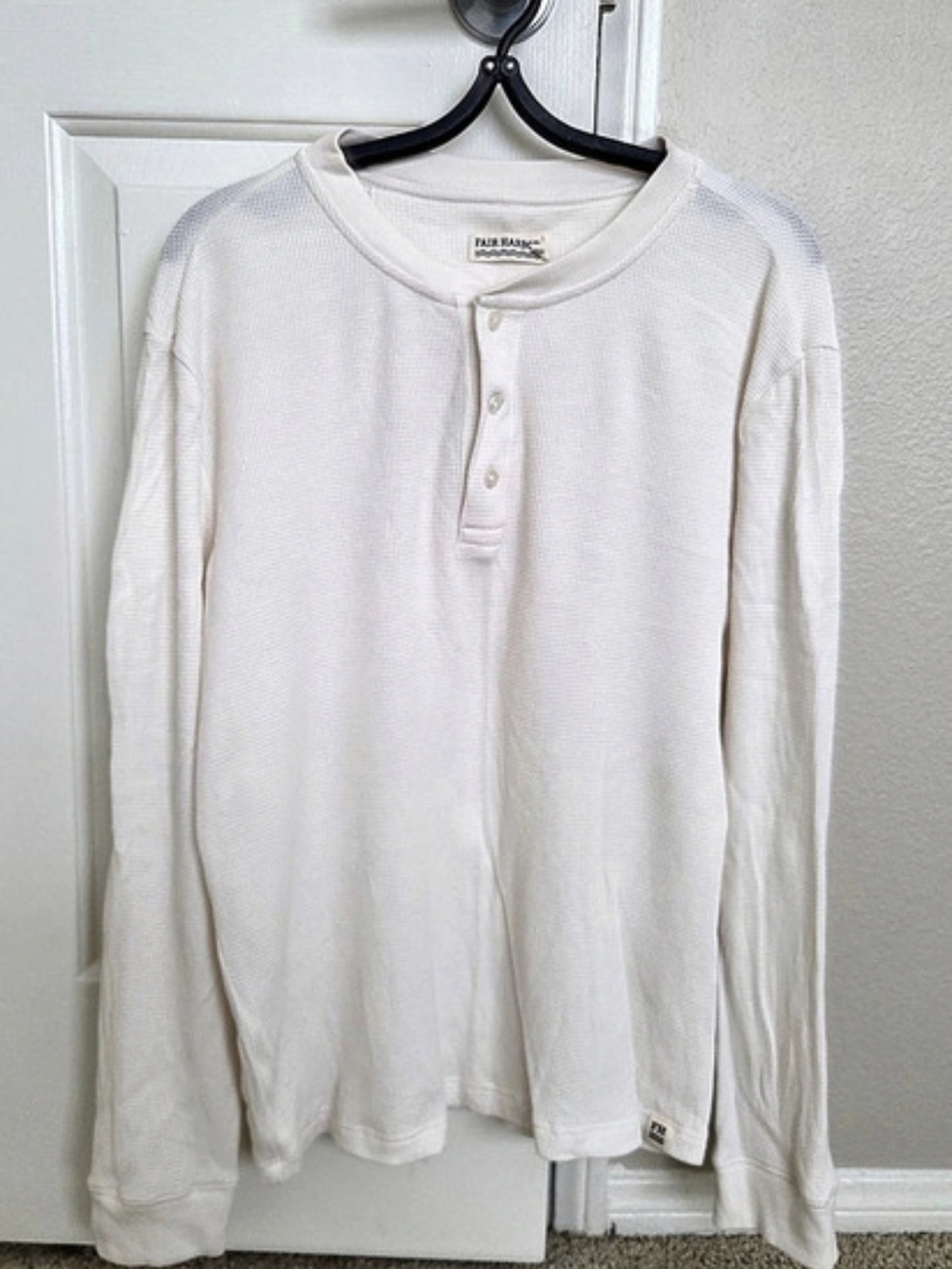 Fair Harbor Waffle Henley Long Sleeve White Medium